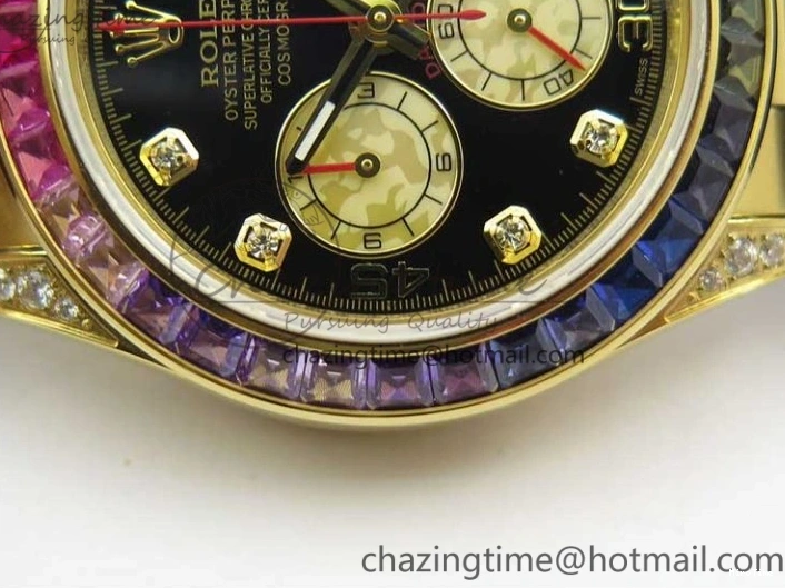 MiroTime 0124 Daytona 116589RBOW YG Rainbow Crystal BLF Best Edition Black Dial on Rubber Strap A EasyMatch 3238